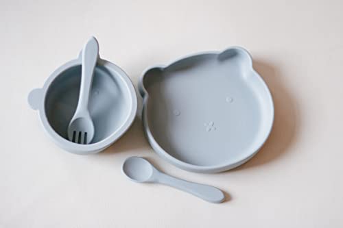 Animal Baby Plate, Bowl. and Utensil Set (Grey)
