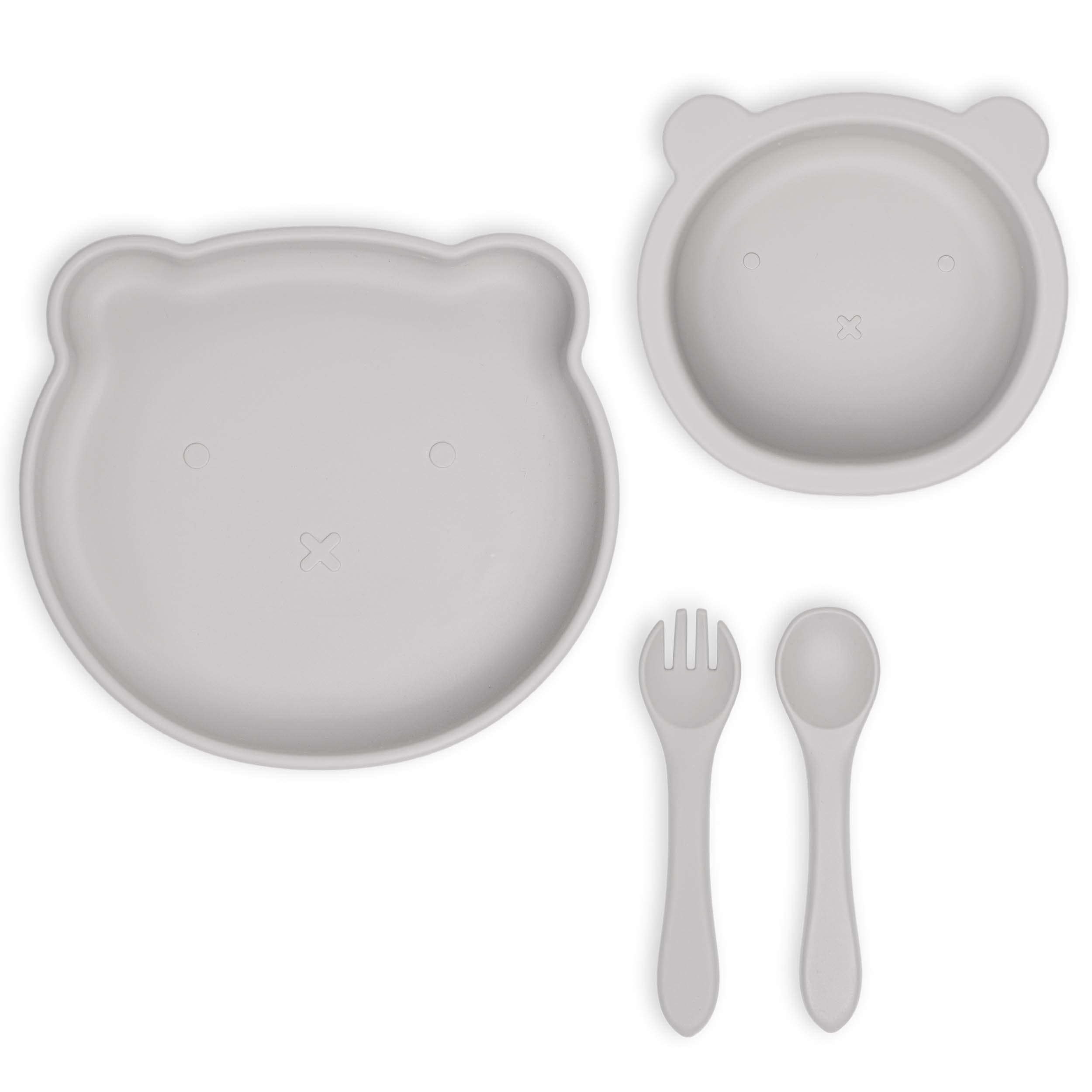 Animal Baby Plate, Bowl. and Utensil Set (Grey)